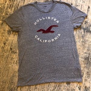 Hollister embroidered logo tee size Medium, marled grey and burgundy cotton/poly